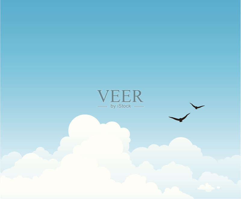 蓝天上的一群白云。正版插画素材