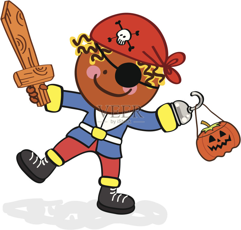矢量插图的海盗服装黑色孩子摆姿势正版元素素材