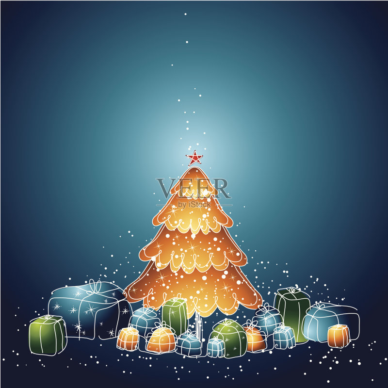 圣诞树和礼物正版插画素材