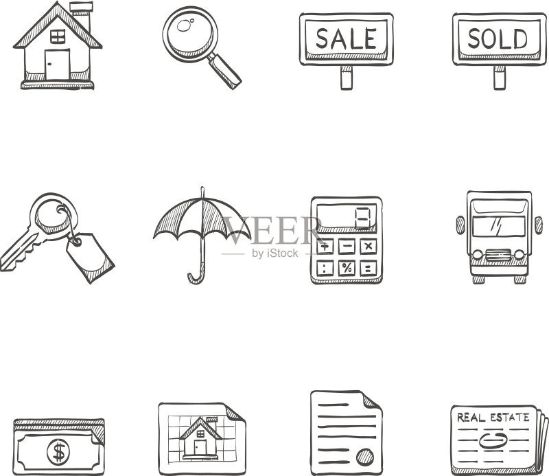 素描图标-房地产正版插画素材