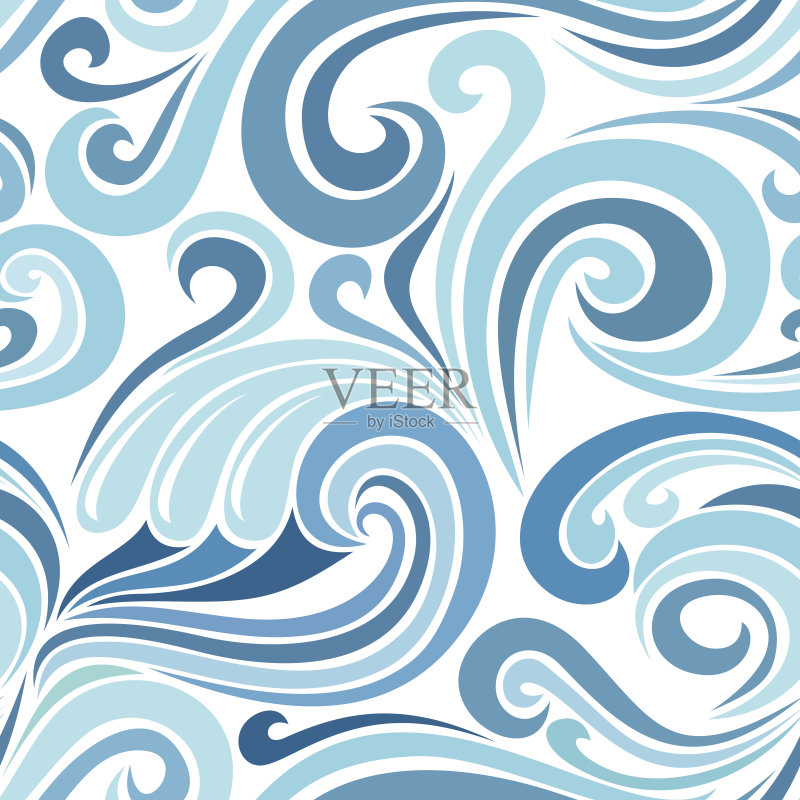 无缝的海浪抽象图案。矢量插图。正版插画素材