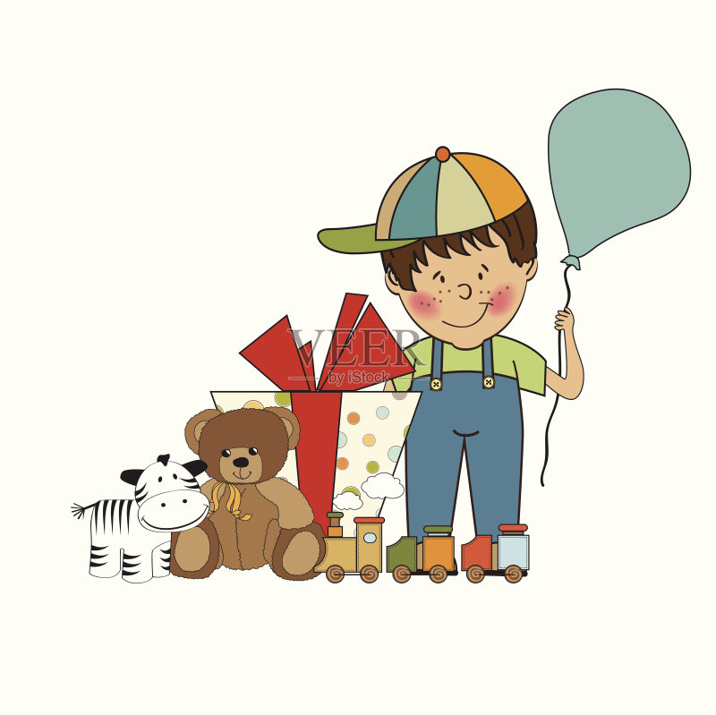 生日贺卡和小男孩正版插画素材