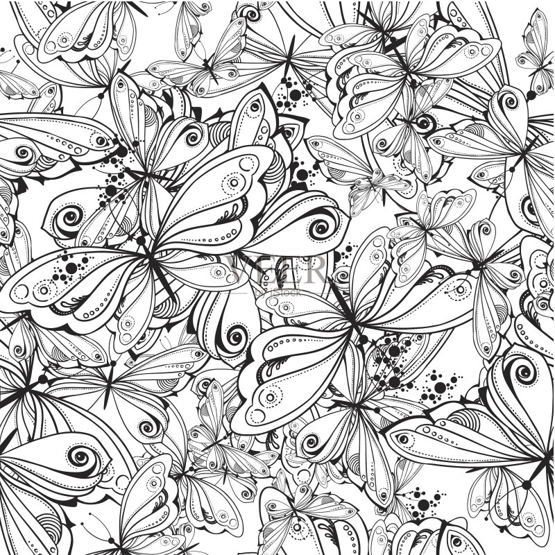 单色纺织图案的蝴蝶正版插画素材