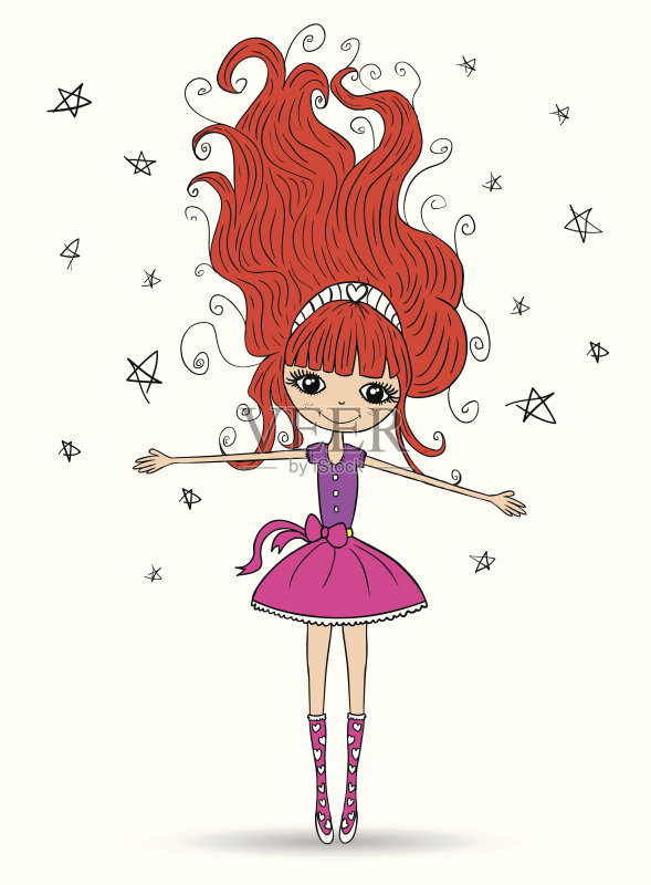 可爱女孩打印正版插画素材