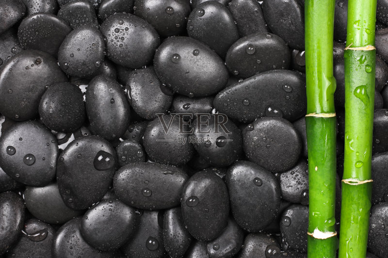 热石头与竹子，背景正版图片素材