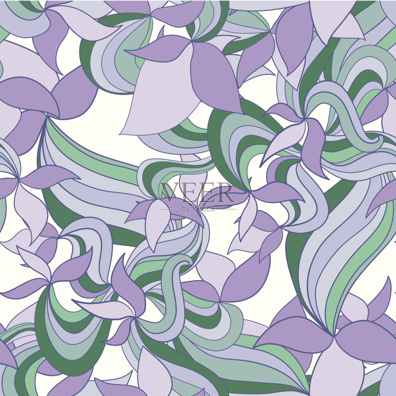 无缝波浪手绘图案，波浪背景正版插画素材