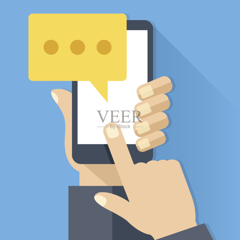 聊天图标，消息和智能手机。即时消息。平面向量插图正版插画素材