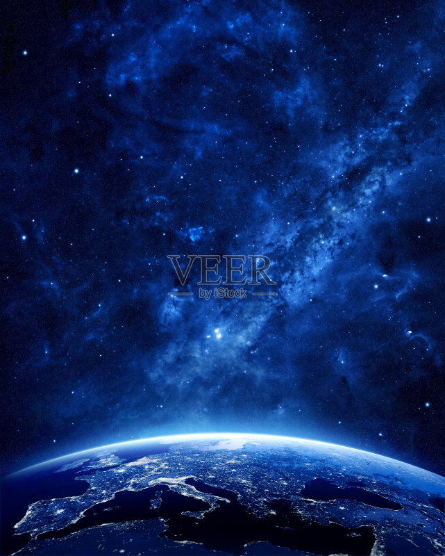 地球，天空和夜晚的星星正版图片素材