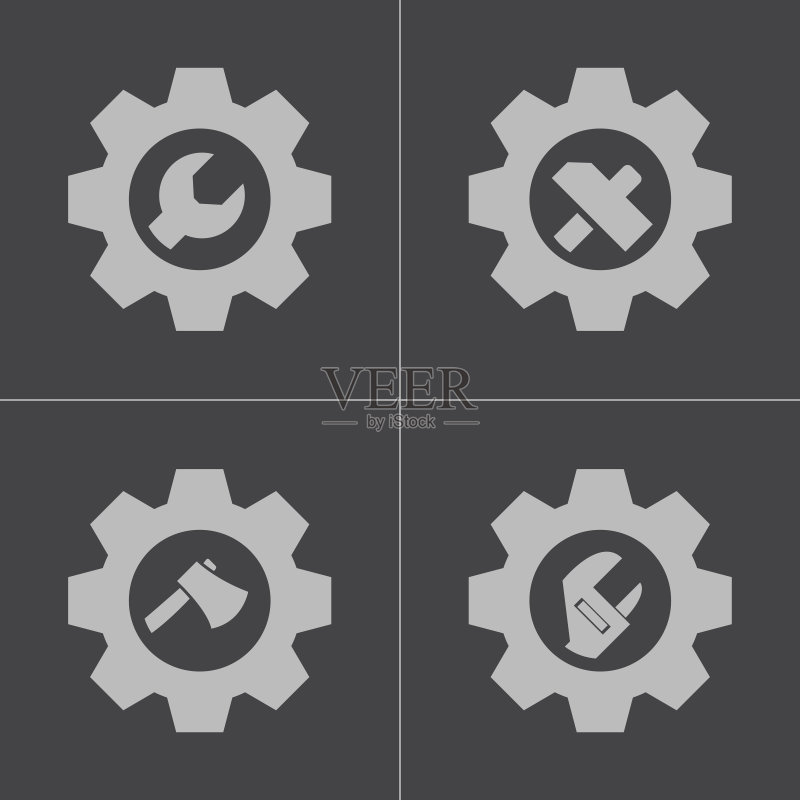 齿轮中的矢量黑色工具图标合集图标素材