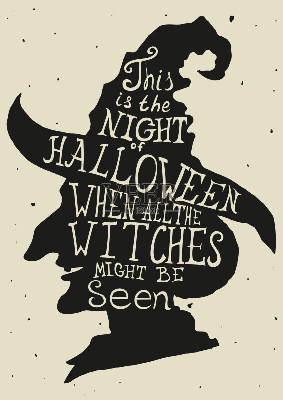 万圣节垃圾卡片，戴着帽子的女巫。正版元素素材