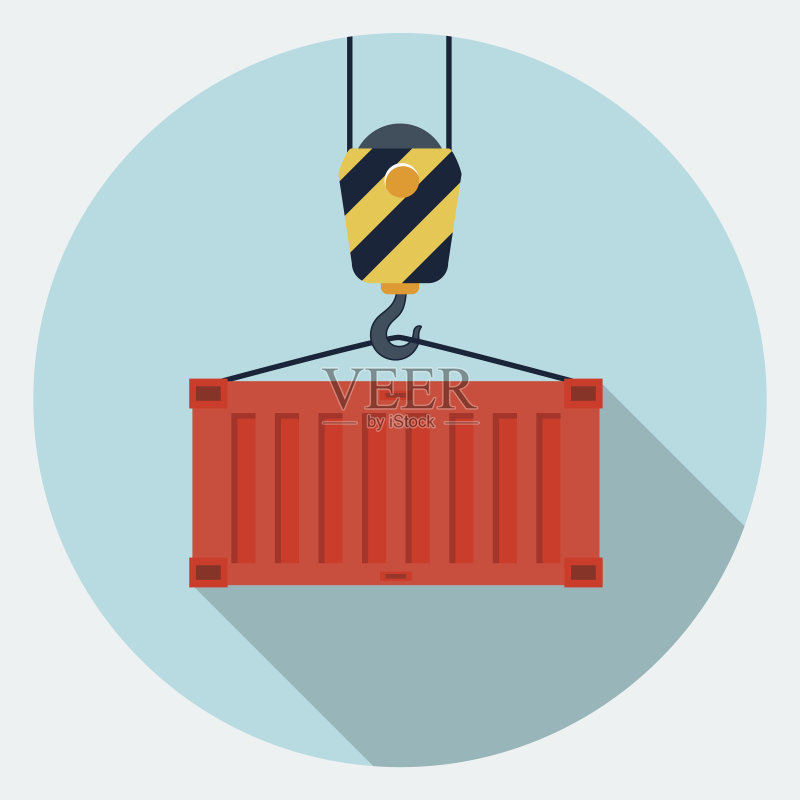 集装箱吊在吊车钩上的矢量图标正版插画素材