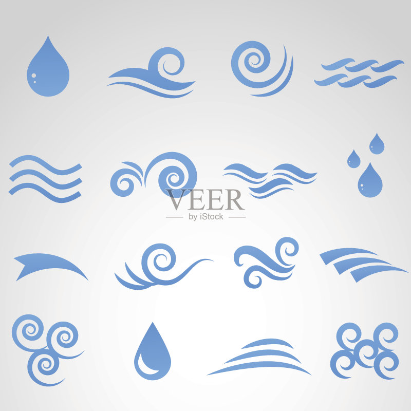 波浪图标孤立在白色背景。正版元素素材