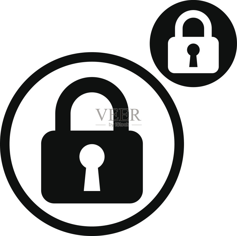 挂锁锁矢量单色图标，白色背景图标素材