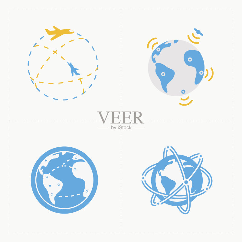 白色背景上的地球矢量图标集图标素材