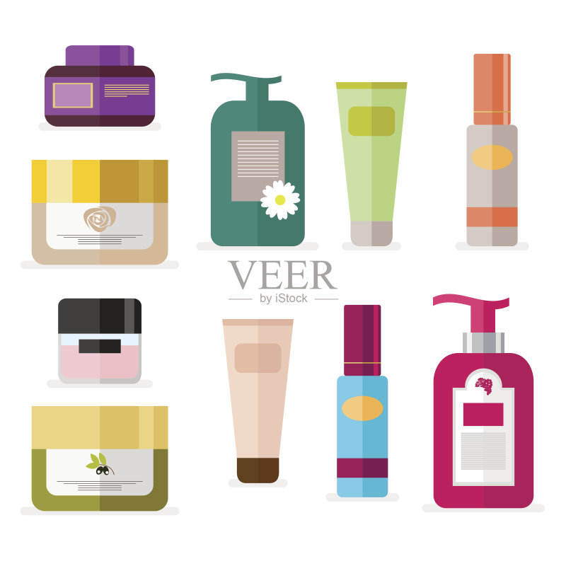 一套管和小瓶化妆品。美容和皮肤护理工具。矢量，插图孤立在白色背景EPS10。正版插画素材