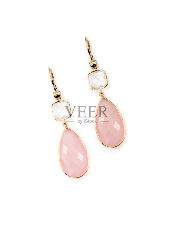 一对优雅的粉色玫瑰夸脱耳环正版图片素材