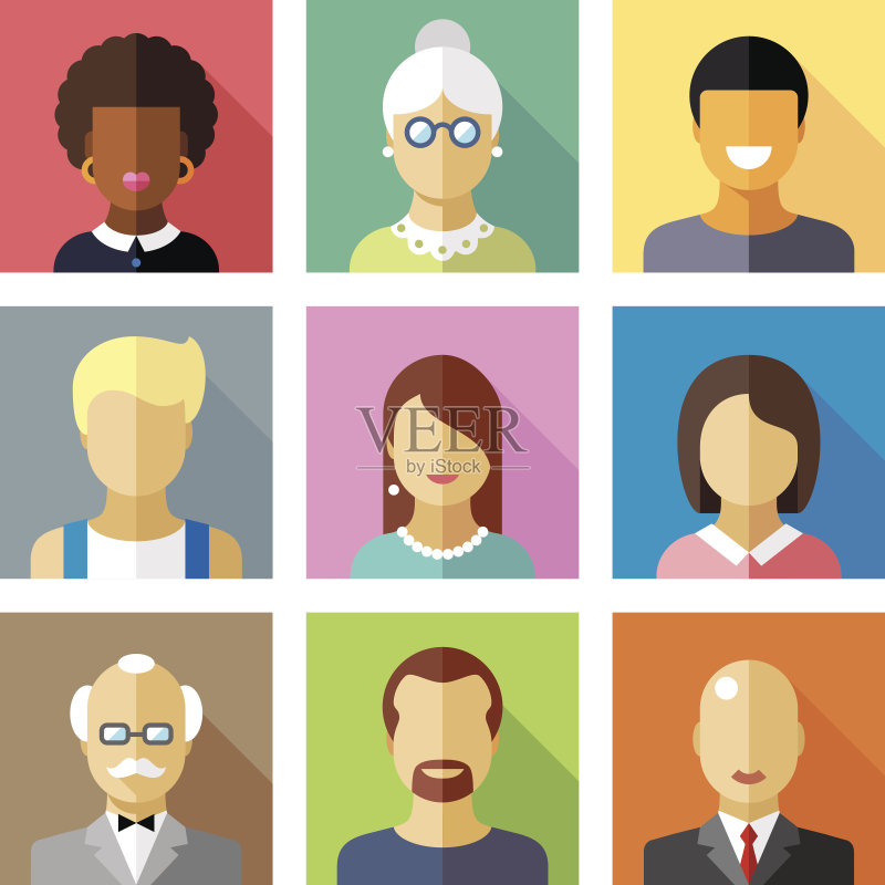颜色矢量平面图标设置和说明不同的人的性格正版插画素材