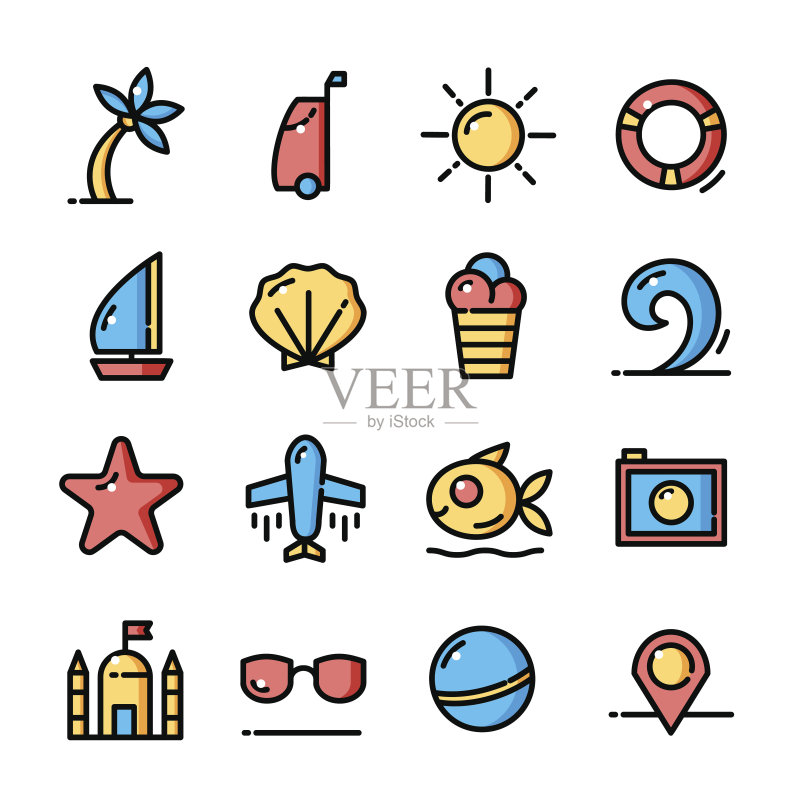 细线夏季图标集矢量图图标素材