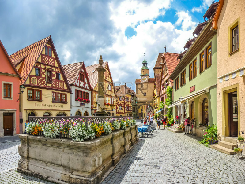 美丽的历史小镇Rothenburg ob der Tauber，德国正版图片素材