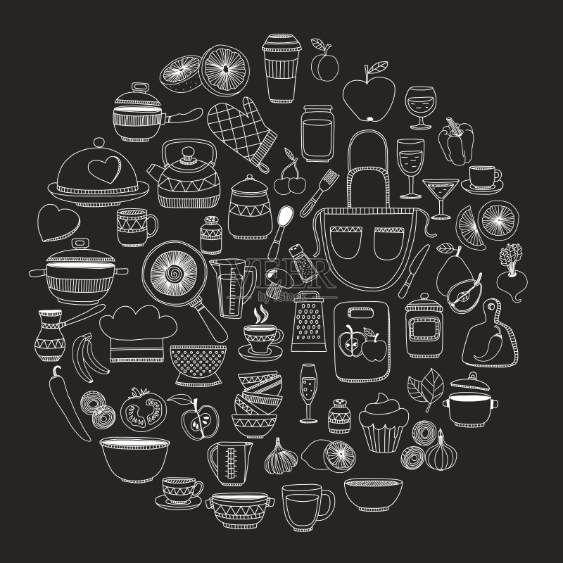 手绘炊具合集图标素材