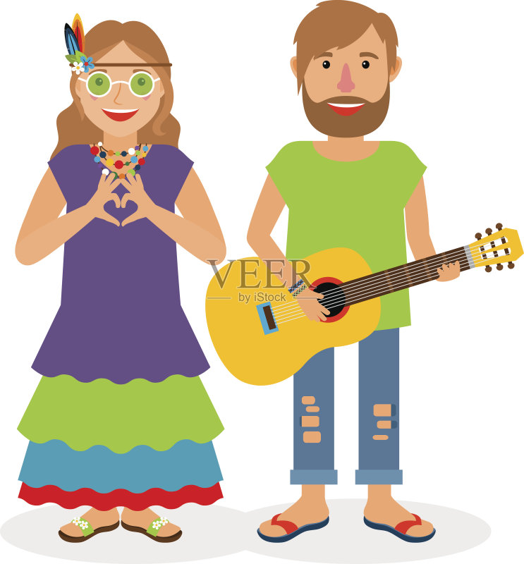 嬉皮士爱夫妇矢量插图正版插画素材