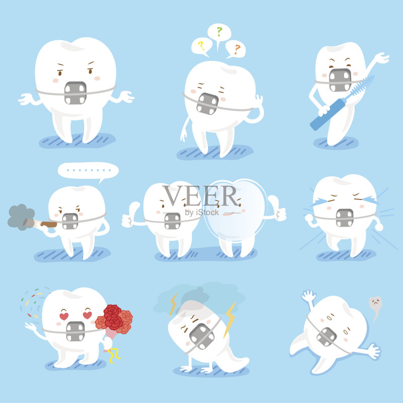 牙齿有不同的情绪正版插画素材