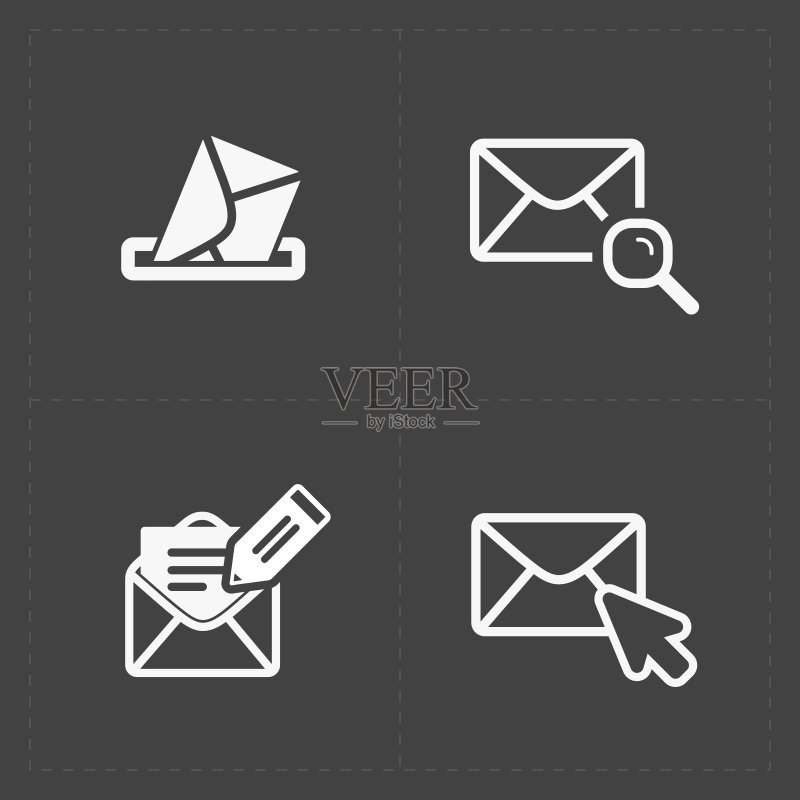 深色背景上的电子邮件和信封图标图标素材
