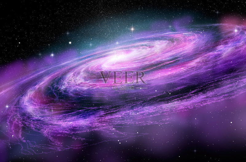 深太空中的螺旋星系，3D插图正版图片素材