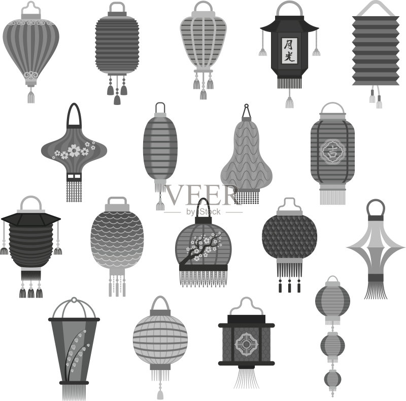 中国灯笼矢量插图。正版插画素材