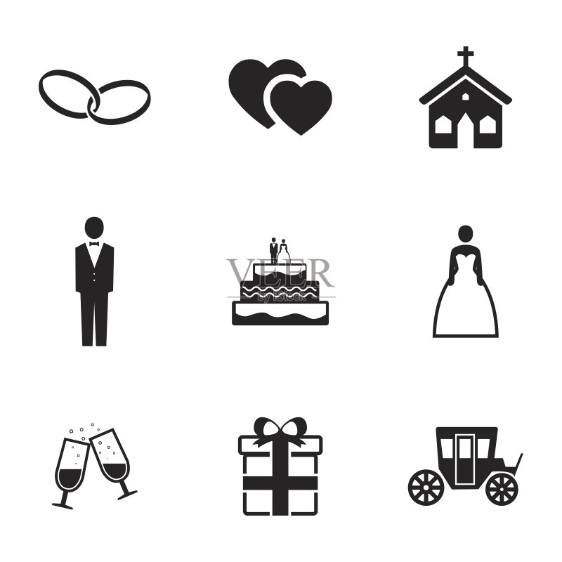 黑色婚礼图标矢量图图标素材