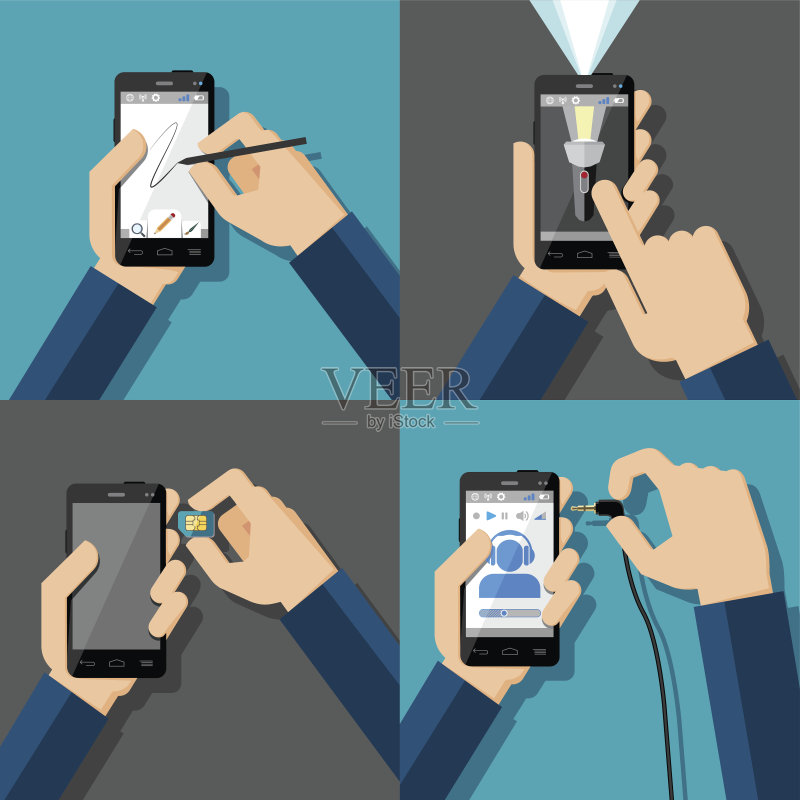 手持触摸屏智能手机正版插画素材