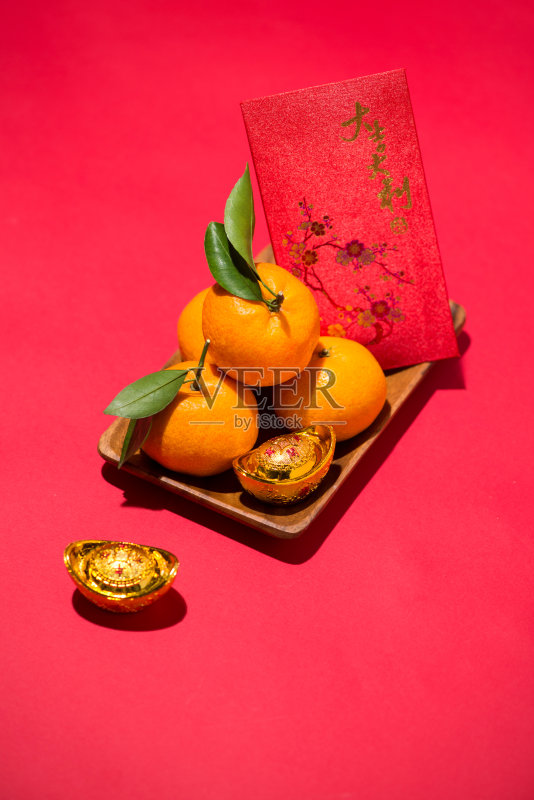 中国新年装饰桌子顶部拍摄正版图片素材