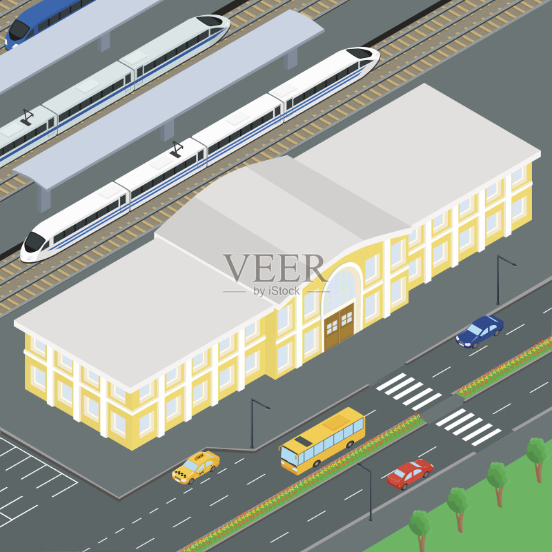 火车在火车站的月台上正版插画素材