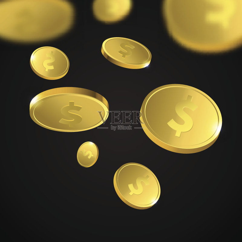 矢量插图飞行的金币。钱孤立。正版插画素材