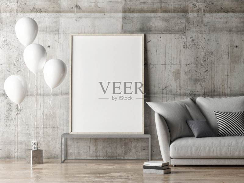 模拟海报，客厅里有气球正版插画素材