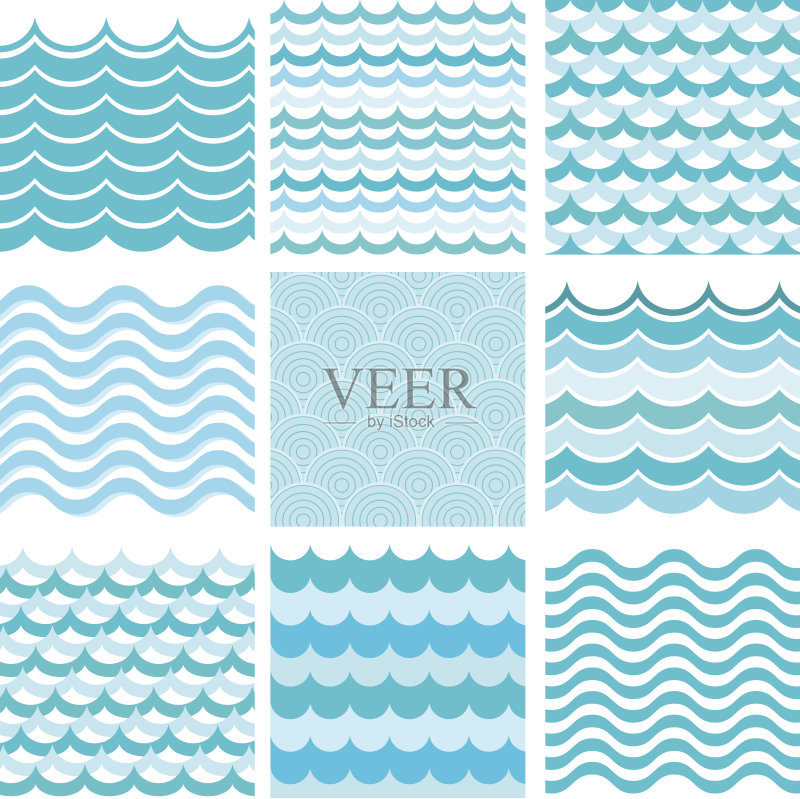 收集海浪。海的波浪，海的艺术水的设计。正版元素素材