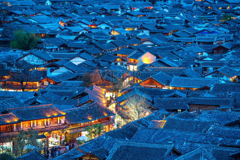 丽江古城鸟瞰正版图片素材