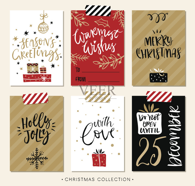 有书法的圣诞礼物标签和卡片。正版插画素材