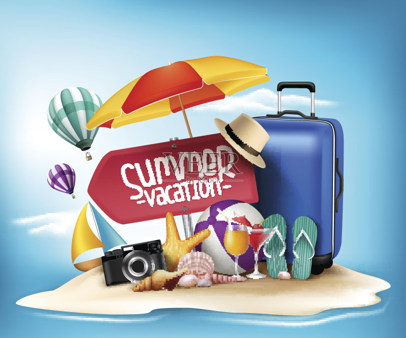 3D现实暑假海报设计旅游正版插画素材