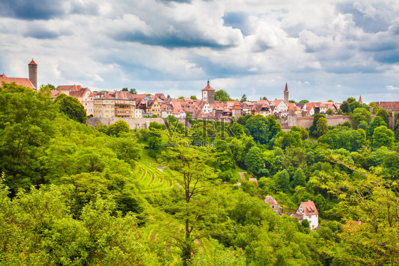 历史小镇Rothenburg ob der Tauber，巴伐利亚，德国正版图片素材