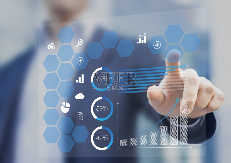 商人触摸仪表板上的关键性能指标正版图片素材