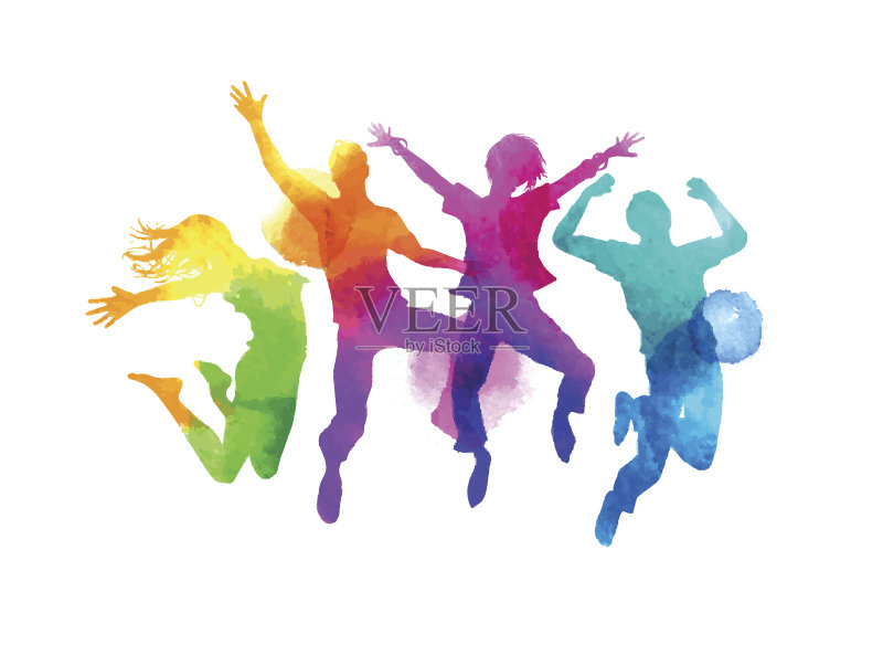水彩跳跃群的朋友矢量正版插画素材