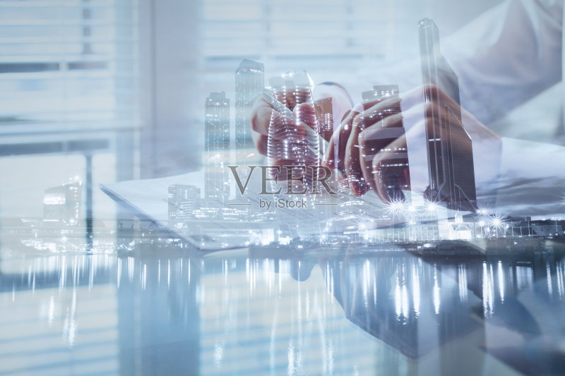 签订合同，双重曝光正版图片素材