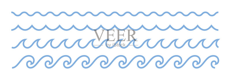 蓝色线条海浪点缀图案正版插画素材