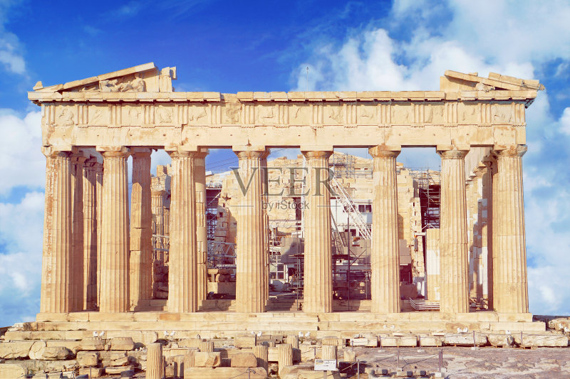 雅典卫城上的帕台农神庙正版图片素材