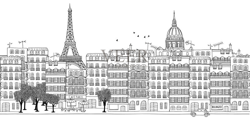巴黎天际线的无缝横幅正版插画素材