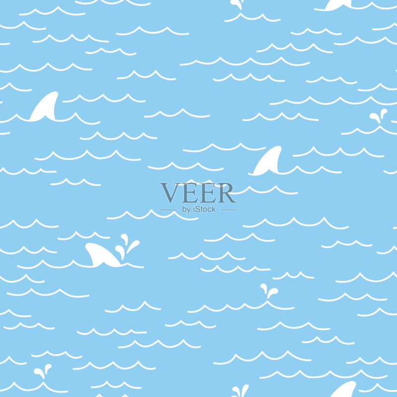 海洋鲨鱼涂鸦无缝图案正版插画素材