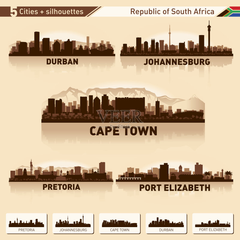 城市天际线设置了10向量轮廓的南非正版插画素材