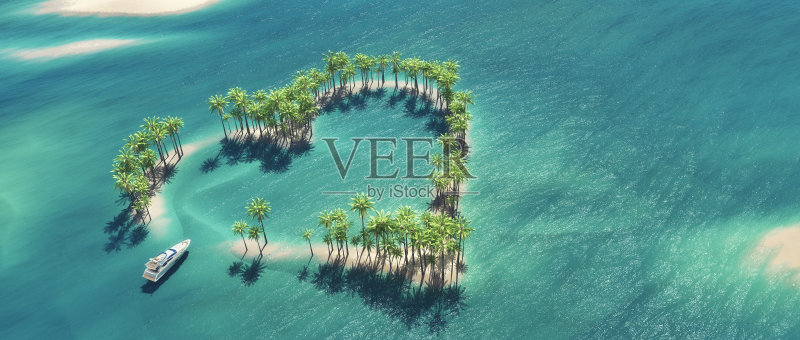 心形的热带岛屿正版图片素材