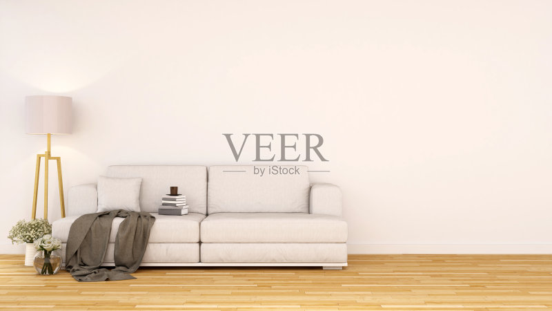 客厅区域或图书馆区域- 3D渲染正版图片素材